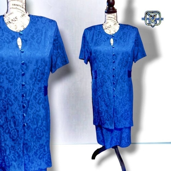 VINTAGE 80s Asian Inspired Damask Jacket & Dress, 18 - Picture 1 of 10